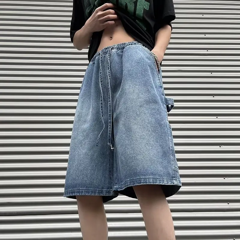 Fashion Denim Shorts Straight Loose New Men's Five-point Pants Simple Solid Color Hip-hop Casual Versatile Five