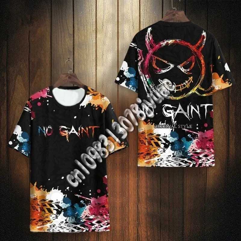 

Smiling Face T-shirt Kids and Men Trendy Short-sleeved 2025 New Little Devil Print Half-sleeved Top Round Neck Tees 2025 Summer