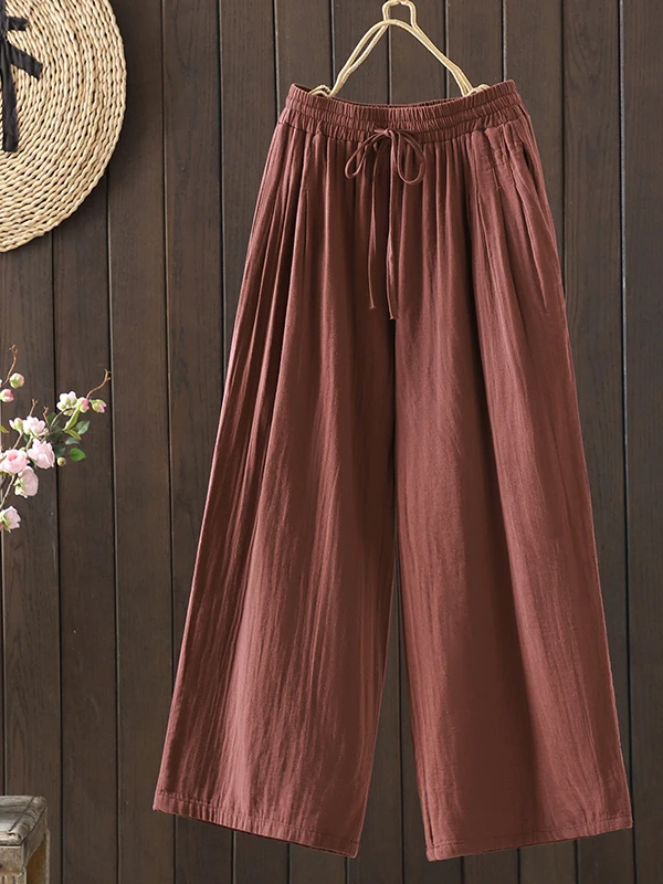 Pantaloni a gamba larga a vita alta Pantaloni casual a vita elastica da donna Pantaloni larghi retrò cinesi Sle Comodo abbigliamento quotidiano caldo