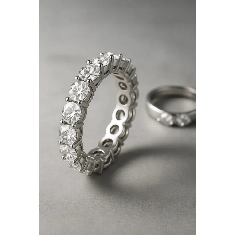 

Обручальное кольцо из стерлингового серебра 4 мм с круглым фианитом, многослойное, для женщин