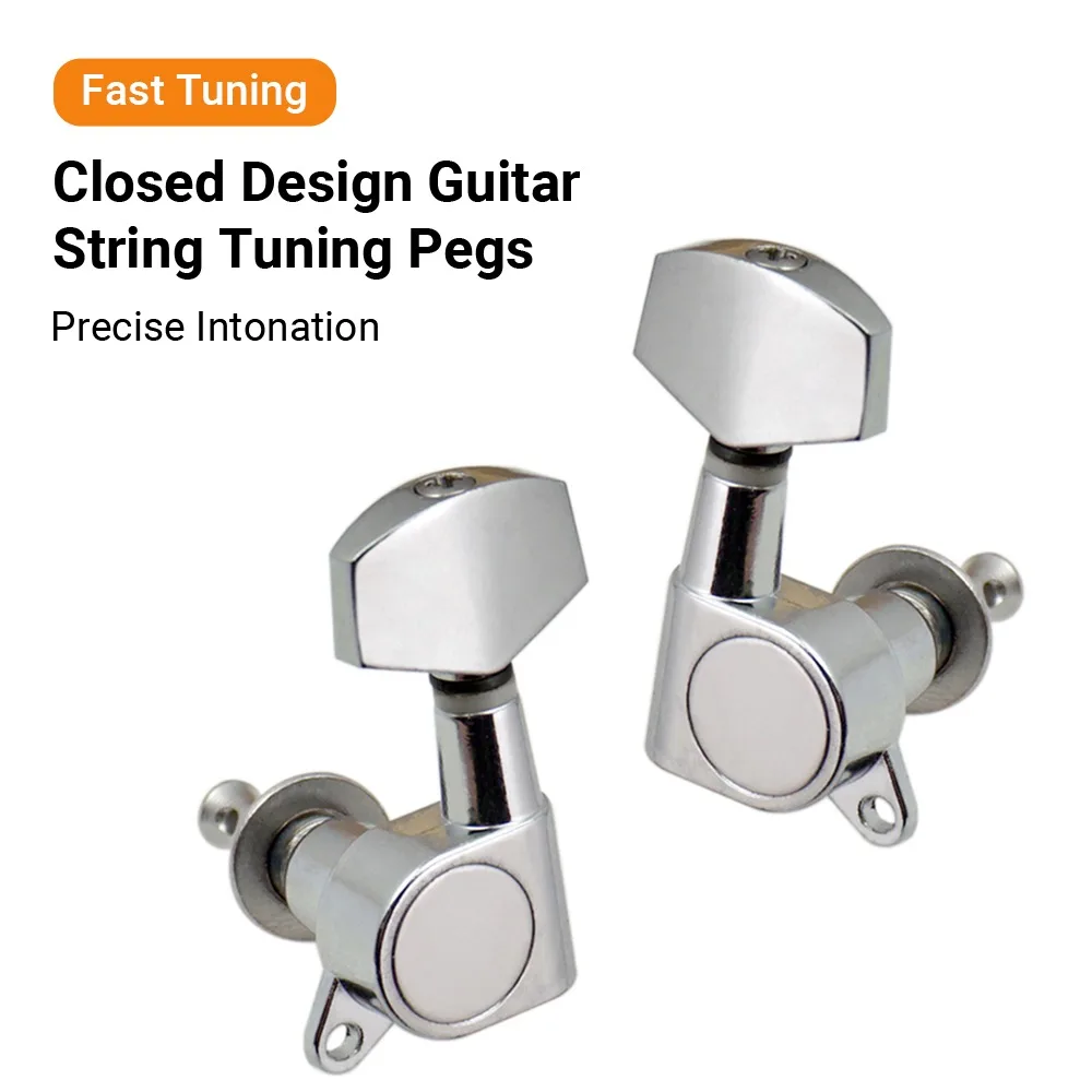 Metal Guitar Tuning Pegs 3L3R Large Handle Guitar Tuner Machine Heads Silver Sealed Guitar String Pegs For Acoustic Guitar