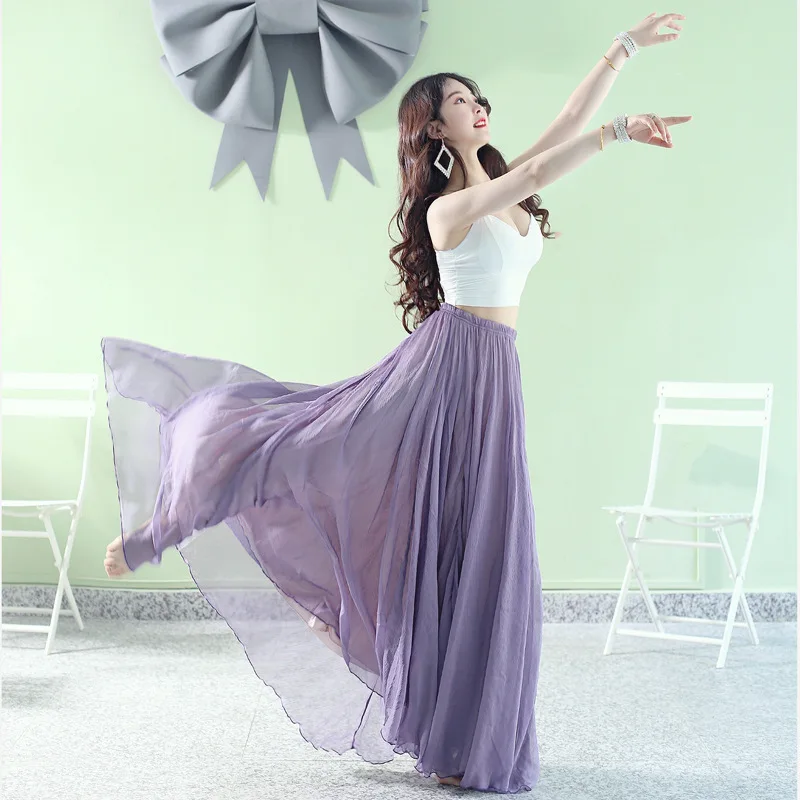 Modern Ethnic Dance Practice Outfit with 720 Flowy Silk Skirt for Performances