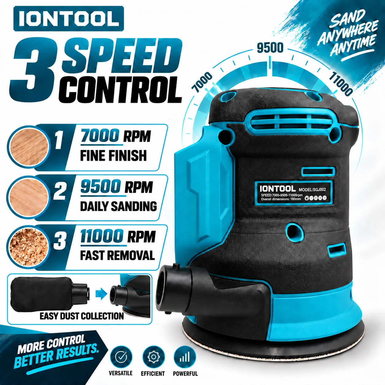 IONTOOL Cordless Sander 180mm For Guitar Body Sanding and Wooden Frame Polishing and Cabinet Surface Priming and Finishing - view 4