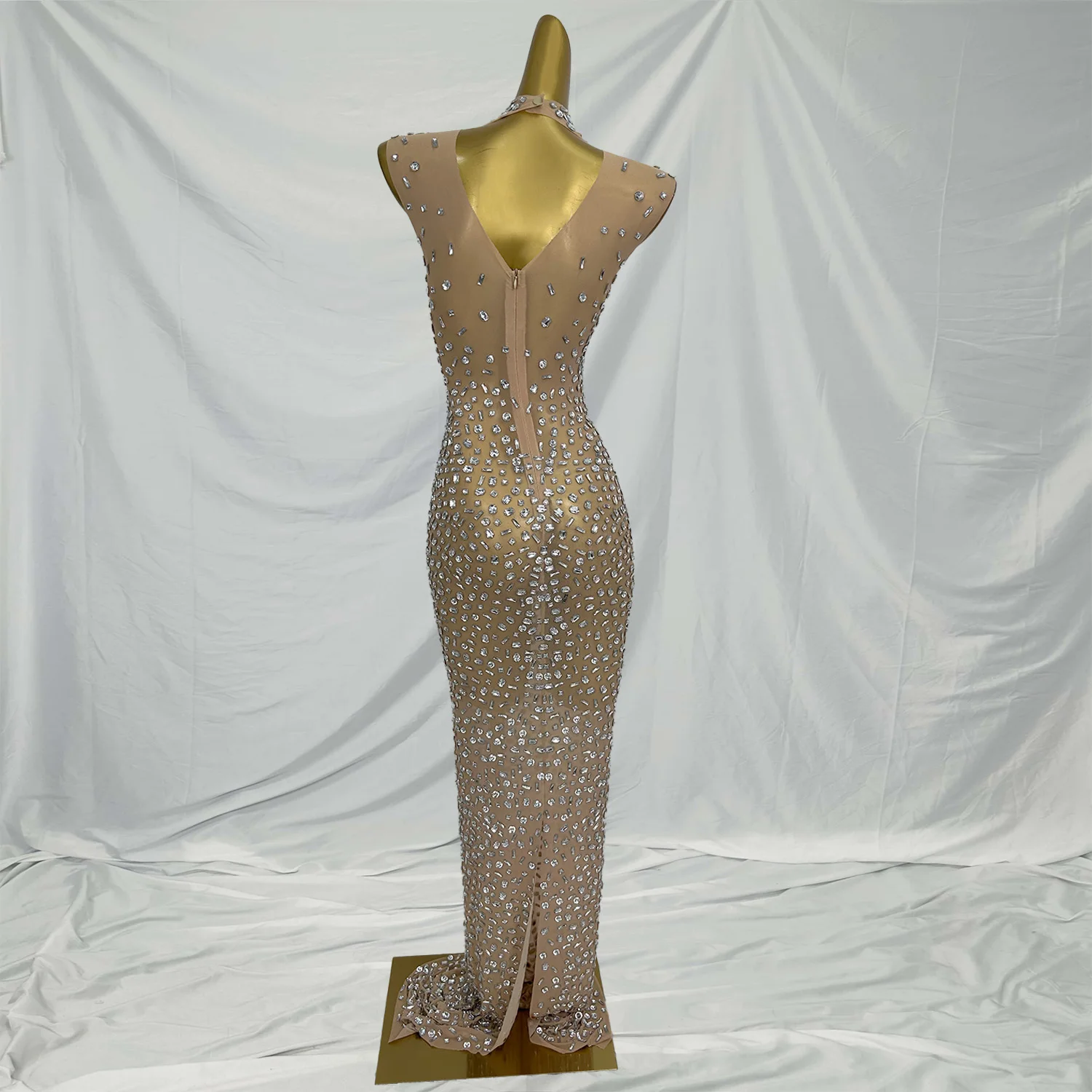 Fubei Temperament Foreign Trade Sleeveless Long Evening Dresses Sexy Flash Diamond Design Robe Soiree Elegante Pour Femme ﻿