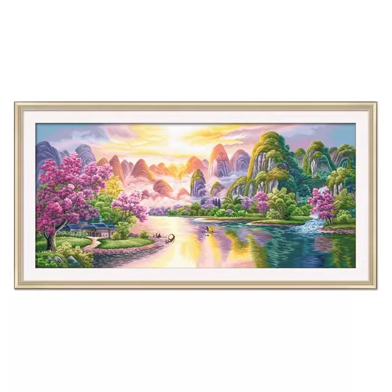 

KS 11CT 194x94cm Beautiful Scenery Pre-Printed Cross Stitch DIY Embroidery Set Handicraft Floss Needle Crafts 119 Colors