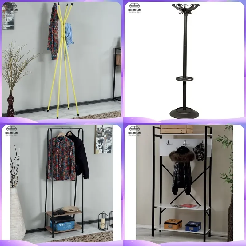 Modern Coat Rack Freestanding Metal Marble Base Adjustable Clothes Hanger Stand Space Saving Wall Mounted Entryway Living