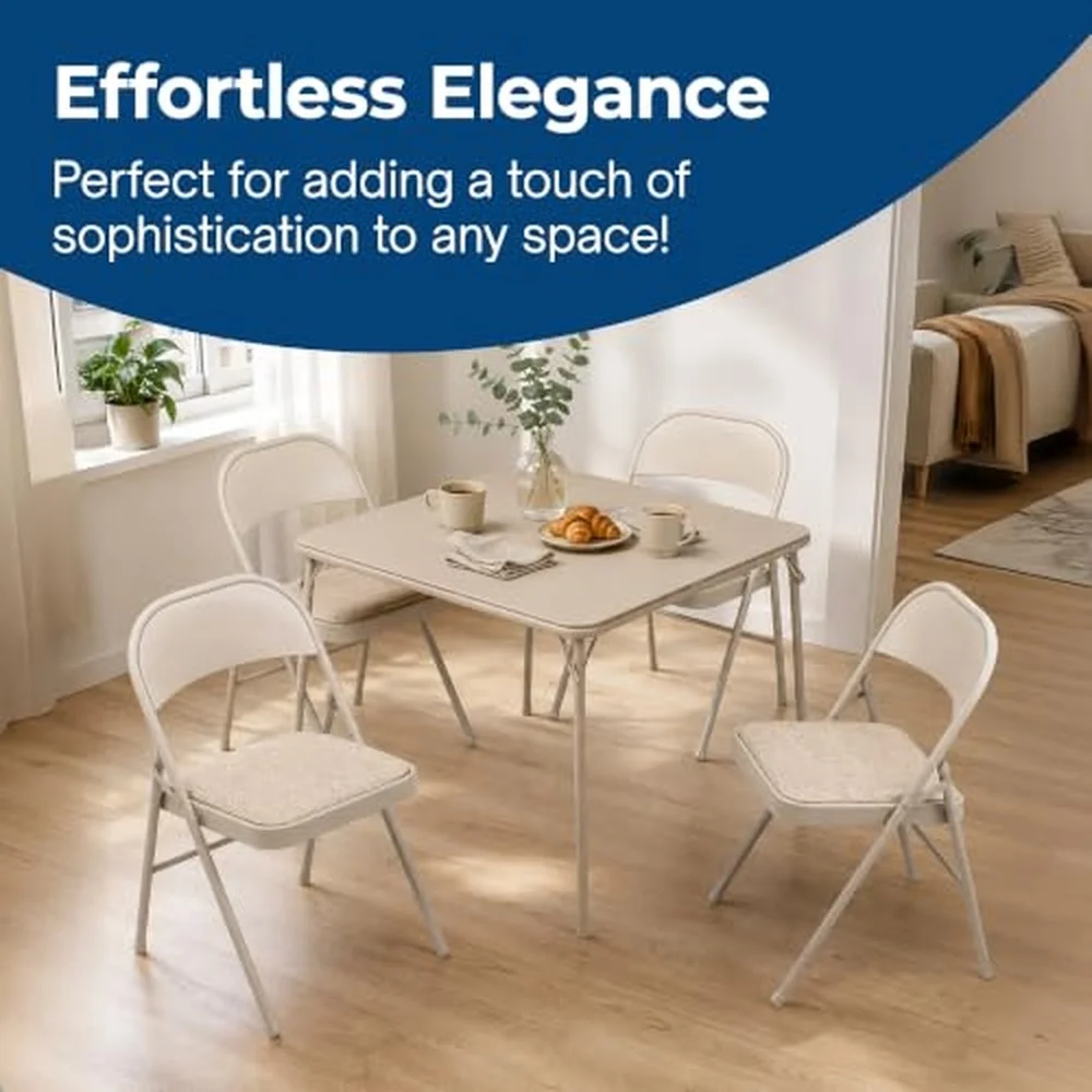 Sudden Comfort 5 Piece 34 x 34 Inch Square Folding Dining Card Table Tan