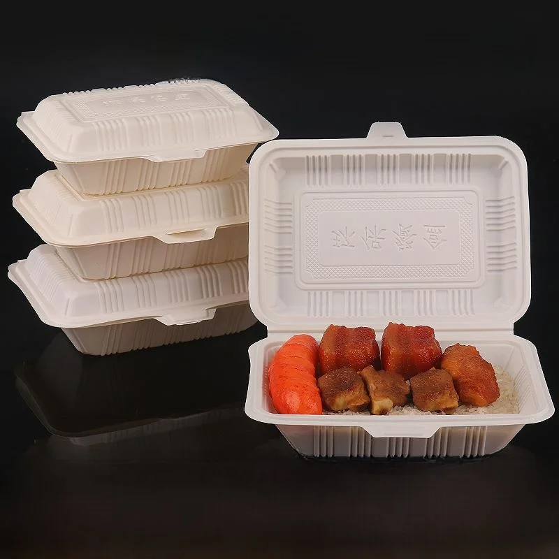 Caja de Almuerzo Rectangular Degradable, Caja de Embalaje Integrada para Comida Rápida para Llevar, Contenedor Económico para Char Siu