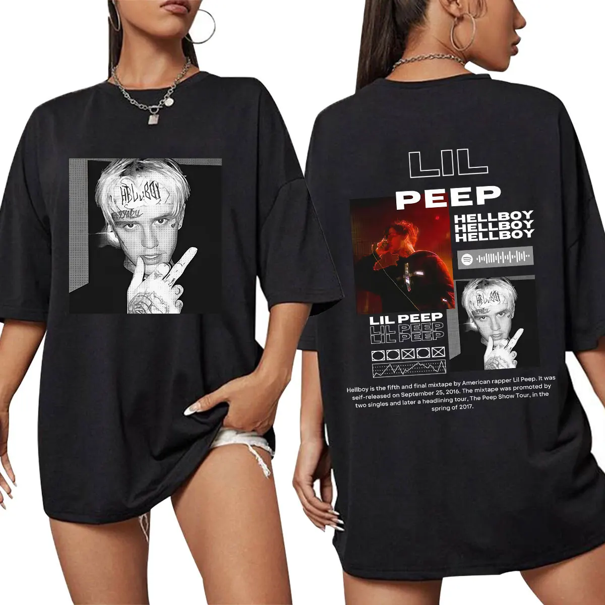 مغني الراب ليل اللمحة تي شيرت Hellboy Crybaby الهيب هوب الجرافيك تي شيرت الرجال النساء الملابس المتضخم القطن تي شيرت غير رسمي الشارع الشهير #1