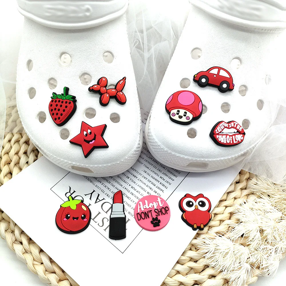 

Shoe Charms Accessories for Crocs Sandals VSCO Red Fresh Decorative Buckle Soft Rubber DIY Accessories Jewelry Frind Kawaii Cute