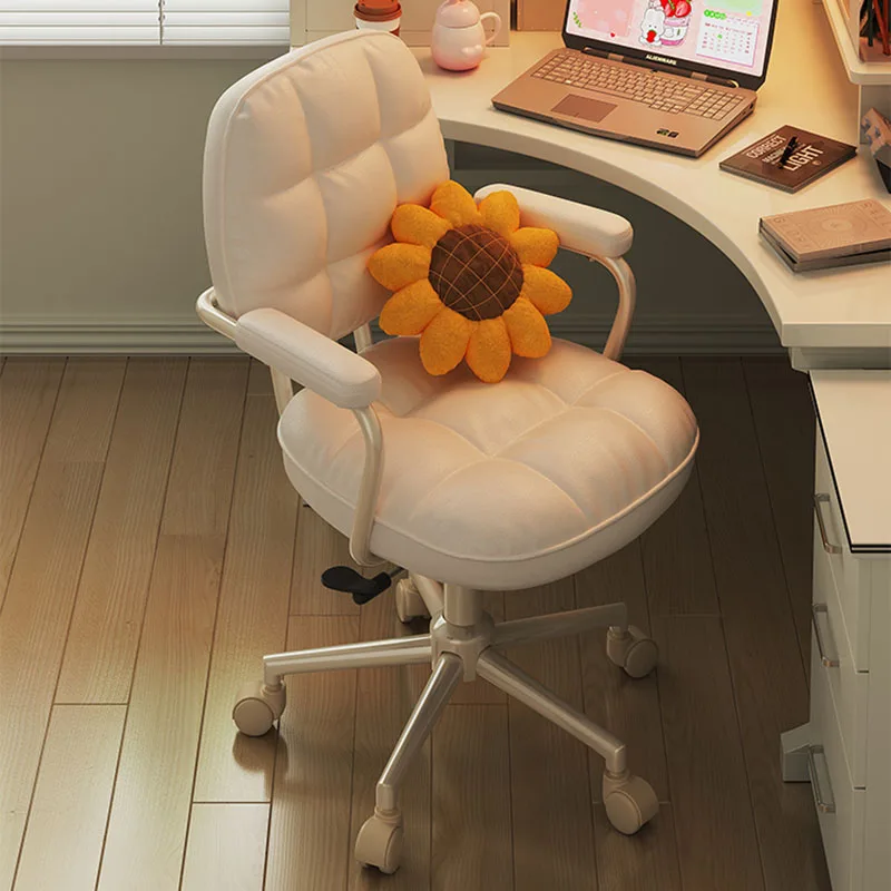 

White Vanity Office Chair Swivel Sales Ergonomic Modern Mobile Lazy Gaming Chair Kawaii Comfortable Sillas De Oficina Furniture