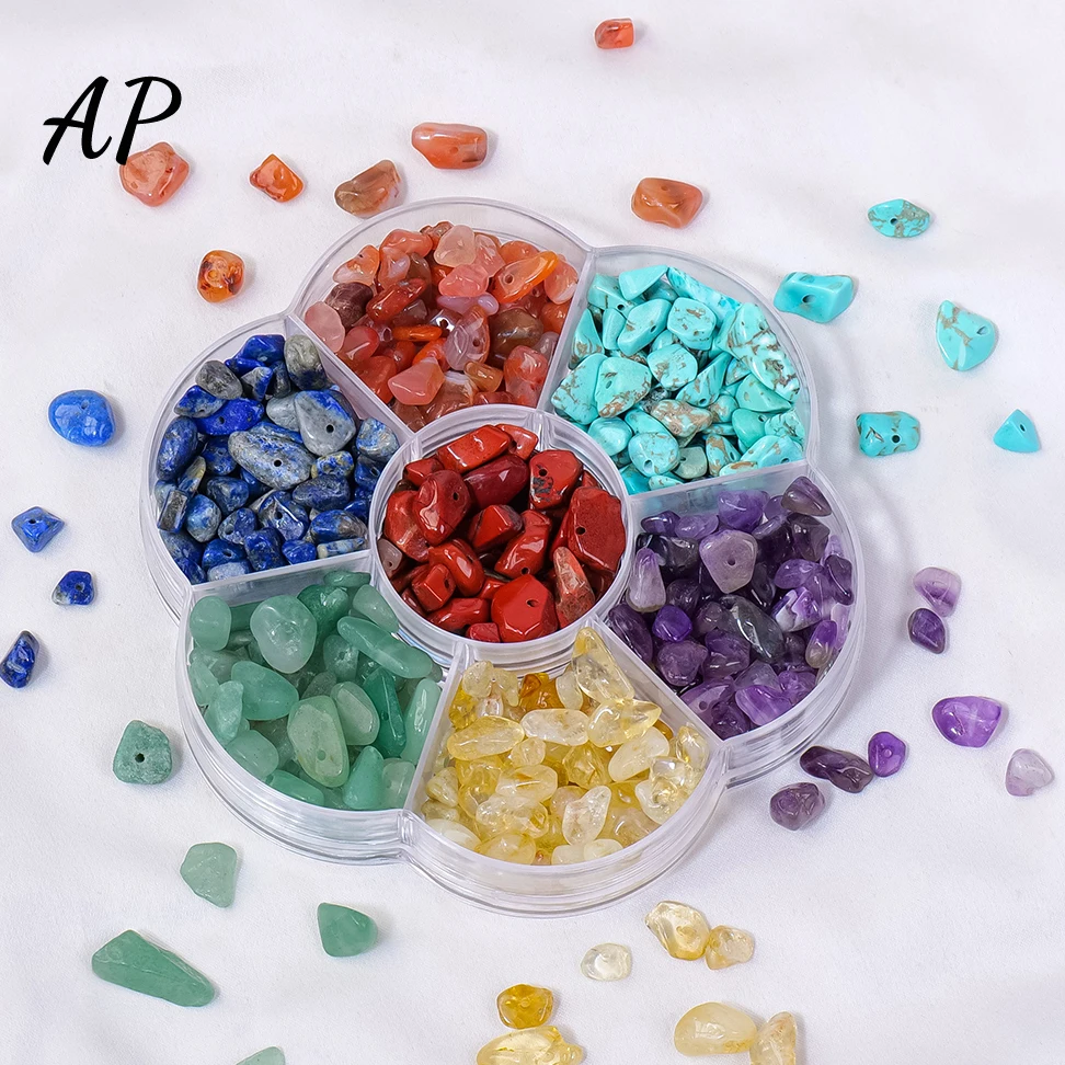 

1 Set Natural CrystalHandmade DIY Gravel WithHoles Seven Chakra CrystalChips Box