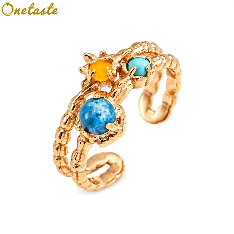 925-sterling-silver-gold-plated-colored-stone-open-rings-women-turquoise-apatite-chalcedony-duo-band-dainty-statement-ring-gift