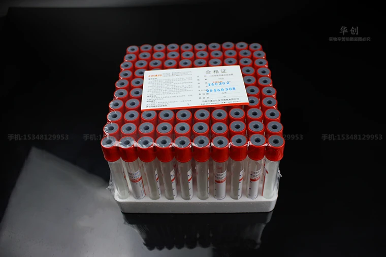 

100 шт., одноразовая вакуумная всасывающая пробирка, общая пробирка, 5 мл, красная крышка без любых добавок, вакуумная пробирка, красная крышка, лаборатория