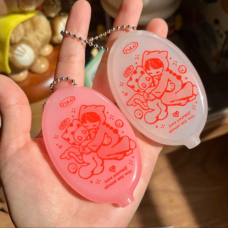 Harajuku-style Keychain Cute Angel Polka Dot Print Transparent Oval Earphone Storage Bag Portable Data Line Organizer Pouch