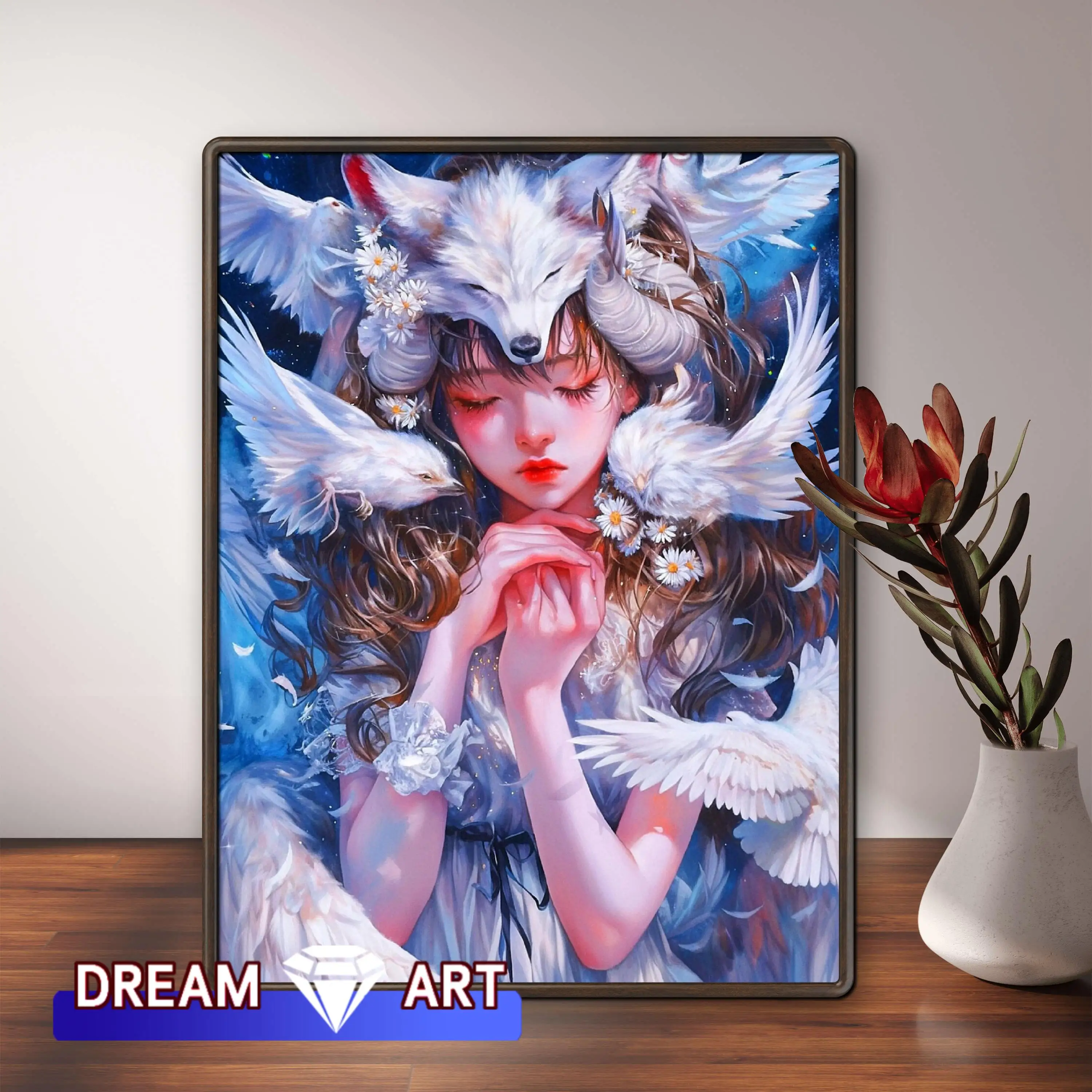 Beautiful Animals and Girls 5D AB Diamond Painting Mosaic Dove Angel Square Round Cross Stitch Rhinestones Embroidery Home Decor