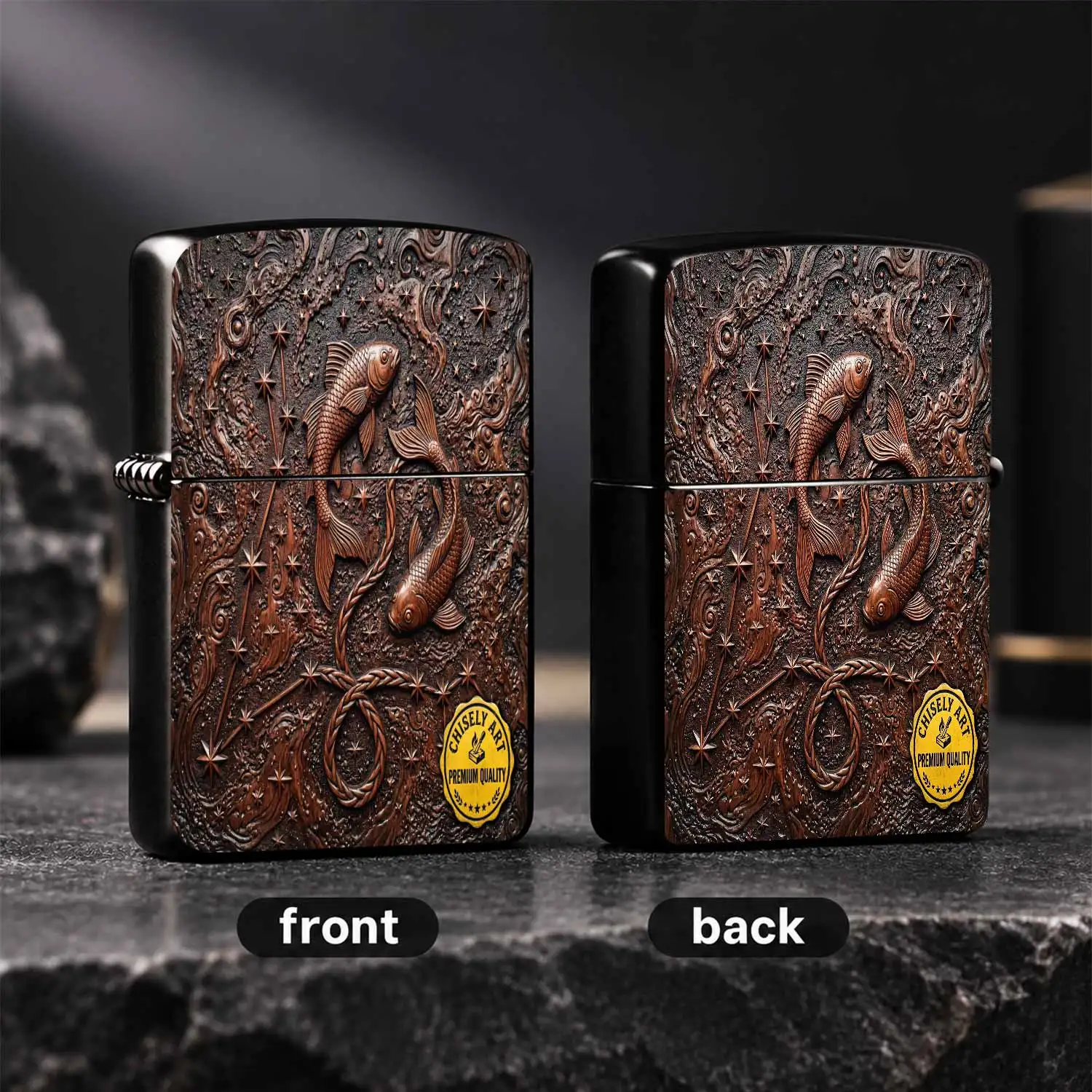 Pisces Starry Sky Relief Lighter Retro Carved Wood Texture Zodiac Themed Portable Accessory Suitable For All Daily Scenarios Exquisite Unique Gift Collectible Piece With Fine Craftsmanship Distinctive Aesthetic A Humorous And Interesting Li