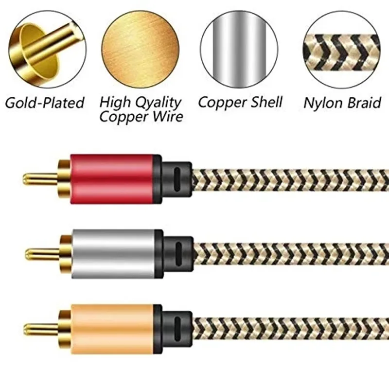 ‎0.5m/1m/2m/3m/4m/5m 3RCA for 3 RCA Audio for Male Video, Gold Plated AV Cable for STB, DVD, VCD TV, Amplifier Cable, RCA Input‎