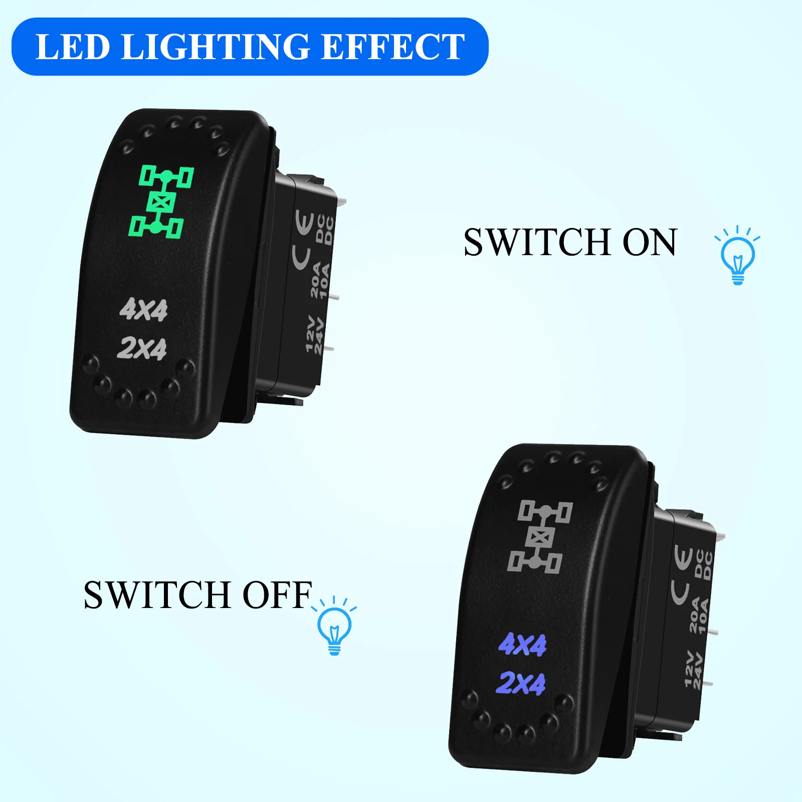 12 فولت/24 فولت مقاوم للماء الروك التبديل 3P ON/OFF SPST 20A الأخضر الأزرق مصباح ليد لسيارة قارب ATV UTV 4x4 بولاريس RZR الحارس Can Am Jeep #3