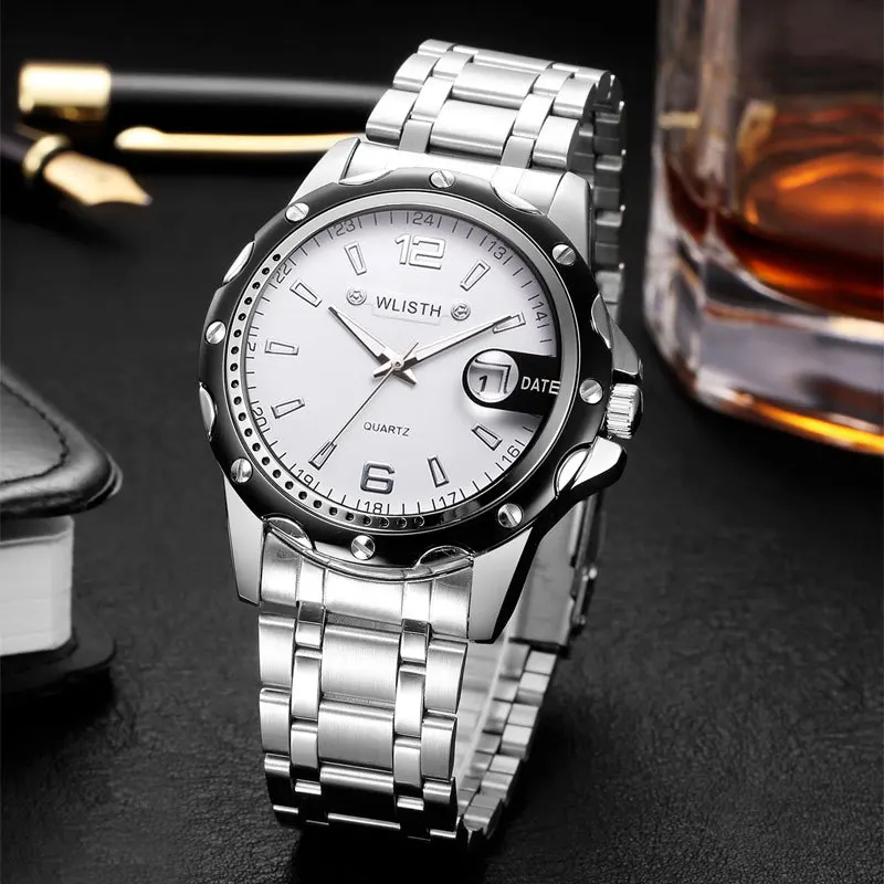 Men's Quartz Watch Water Resistant Date Display Business Vintage Retro Metal Band Casual Wrist Watch