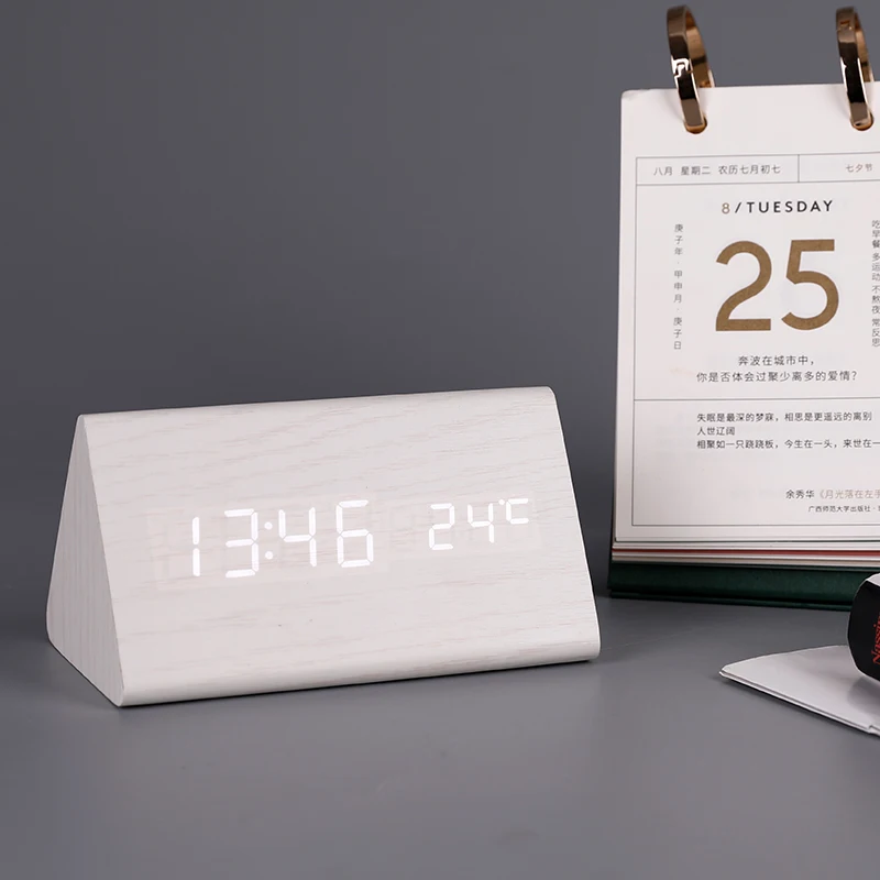 

Nordic minimalist style wooden clock MDF+PVC multifunctional electronic alarm clock