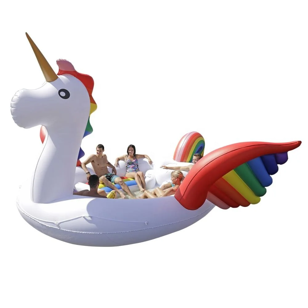 Huge 6 Person Inflatable Unicorn Floating Island Large Pool Float Beach Toy 2