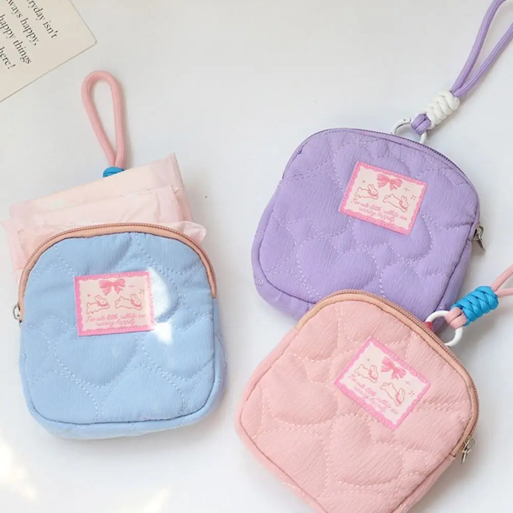 Lanyard Fresh Rabbit Coin Purse Small Wallet Korean Style Small Wrist Bag Sanitary Napkin Storage Bag Love Cosmetic Bag Girls