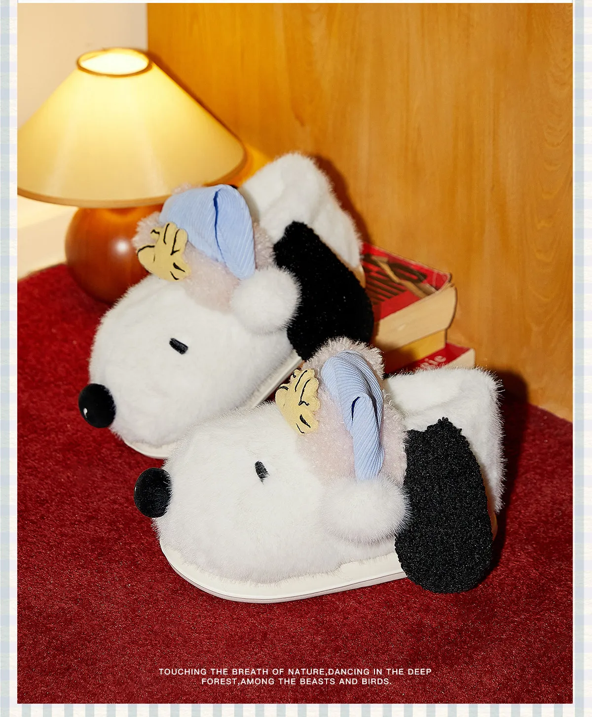 Snoopy Collaboration Women's Plush Slippers, Cozy Indoor Non-Slip House Shoes, Cute Cartoon Warm Fleece Lined Winter Home Shoes