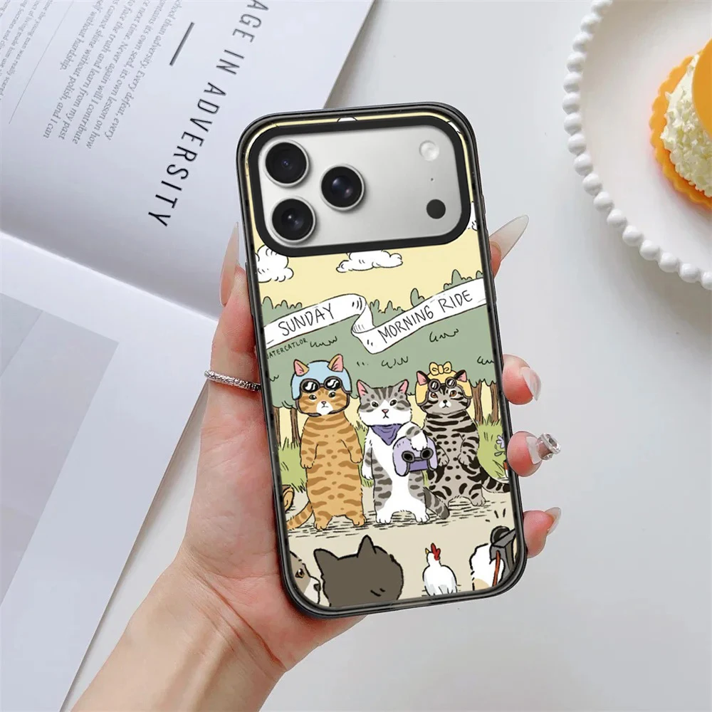 

Outing Cat Companion Impact Black Border Magnetic Cover for IPhone 12 13 14 15 16 17 Pro Max Case for IPhone 17 Air