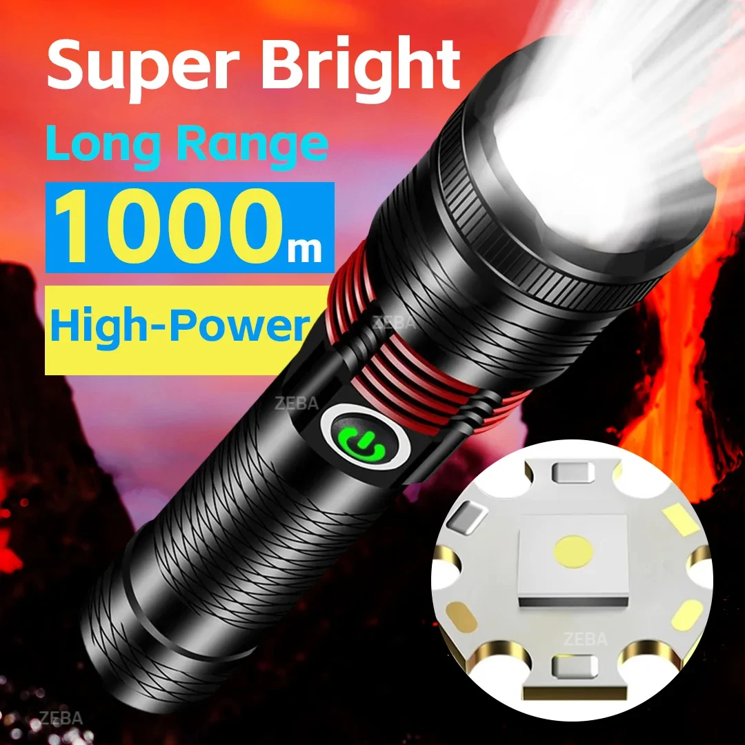 

Super Bright Flashlight high power Waterproof Rechargeable Torch Long range shooting Outdoor Work Light Camping Fishing Lantern