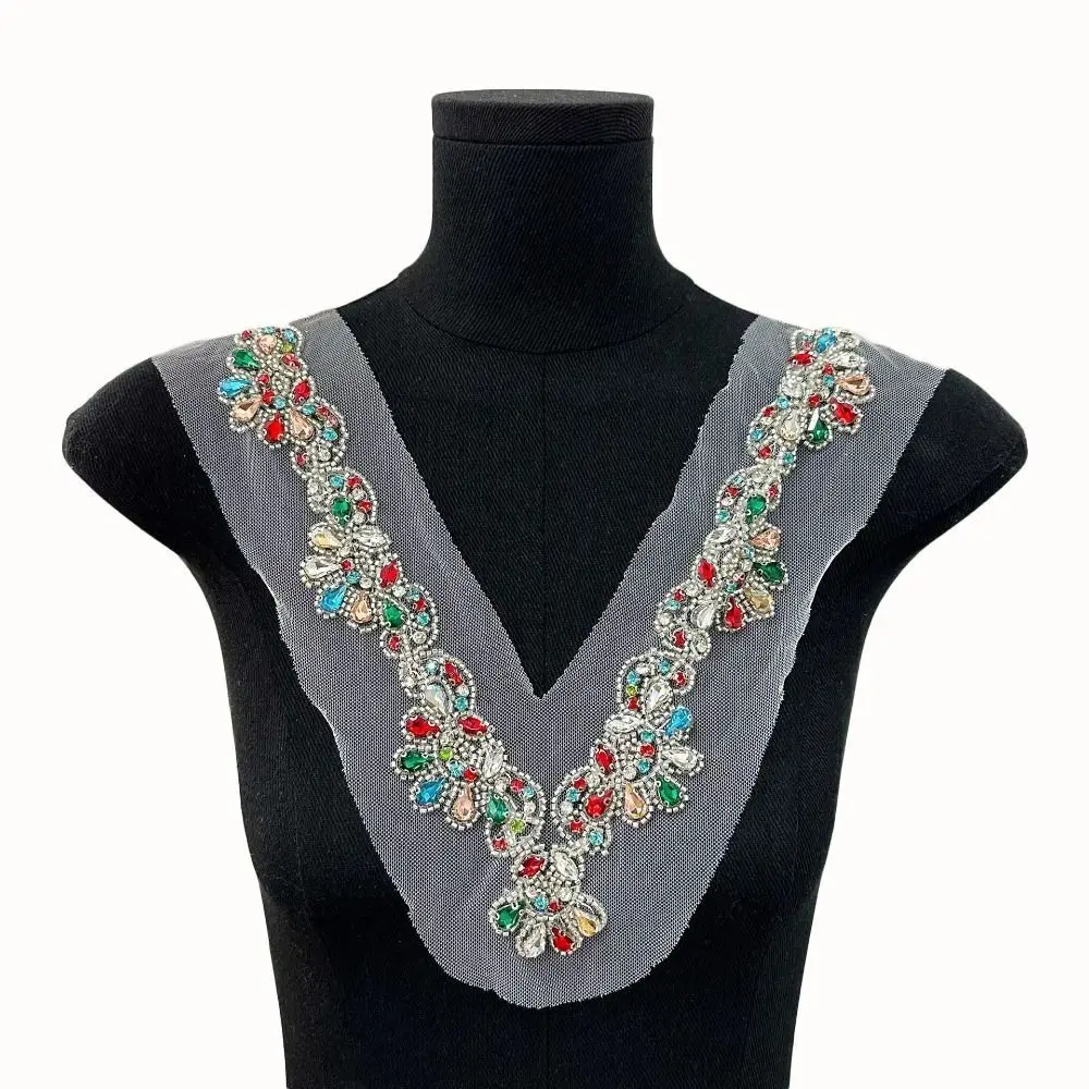 Fake Collar Beaded Lace Collar V-neck Rhinestone Lace Neckline DIY Craft Crystal Neckline Women Clothes