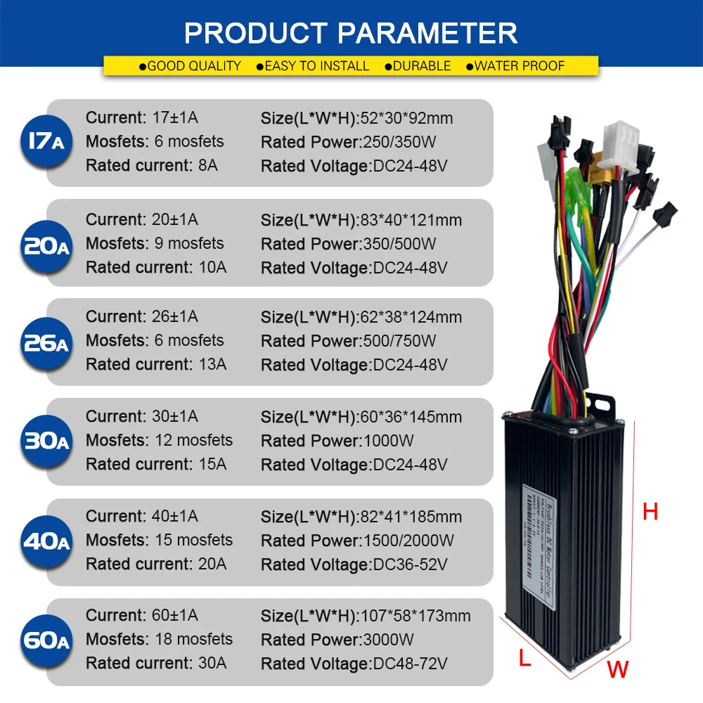 E-Bike Three-Mode Sine Wave Controller 24/36/48/52/72V 17A-60A with Color S966 Display For 250-3000W Electric Bike Kit Parts