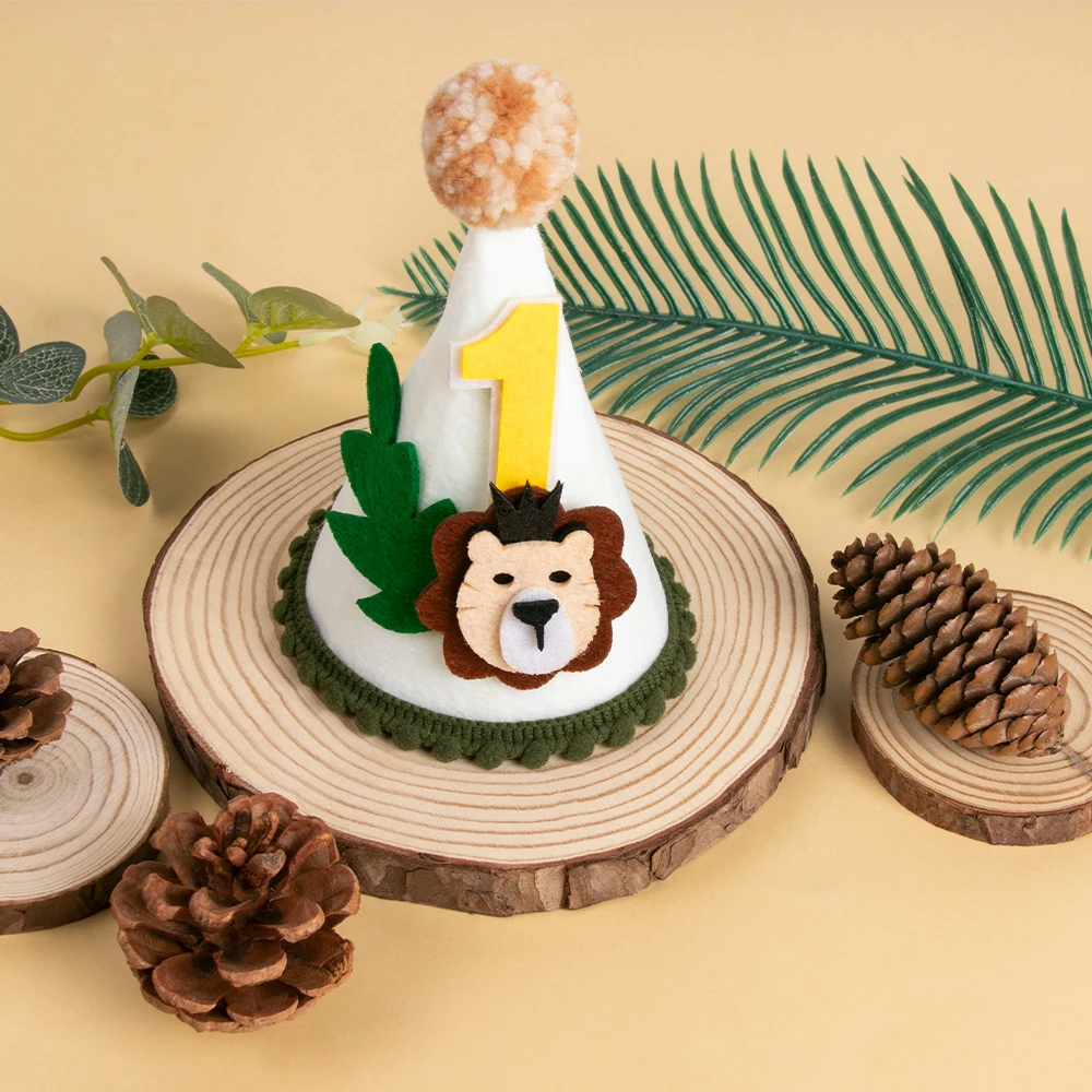 Forest Lion Crown Wild One Birthday Party Decorations Jungle Safari Party Decor Boy Lion Birthday Hat Outfit 1st First Birthday