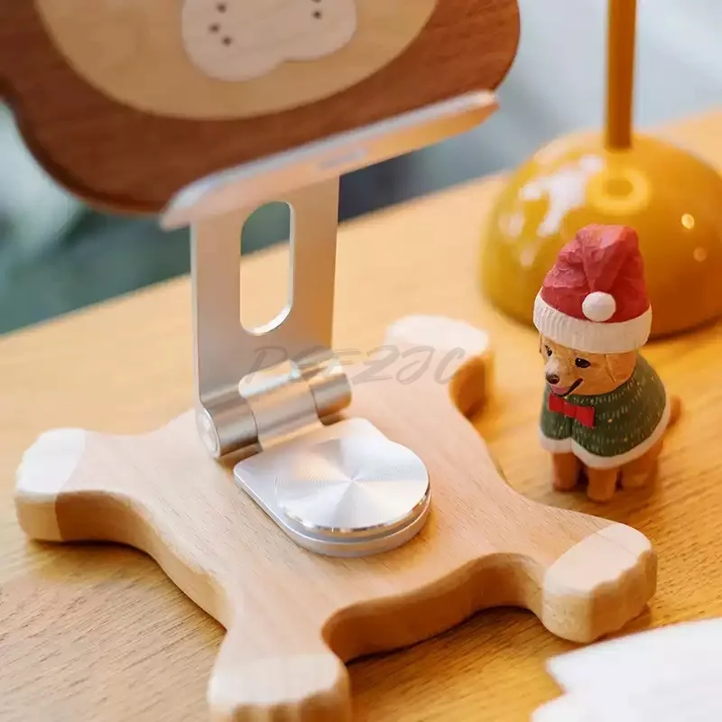 Solid Wood Desktop Phone Stand Cute and Creative Tablet Stand Rotatable and Foldable Ornament Gift