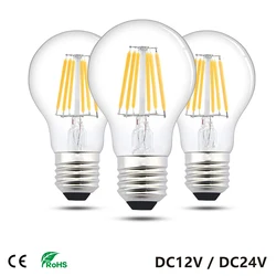 Led Lamp A19 A60 Filament Bulb Low Voltage DC 12V 24V 6 Watt Globe Led Bulb Daylight White 4500K Warm White 2700K E27 E26