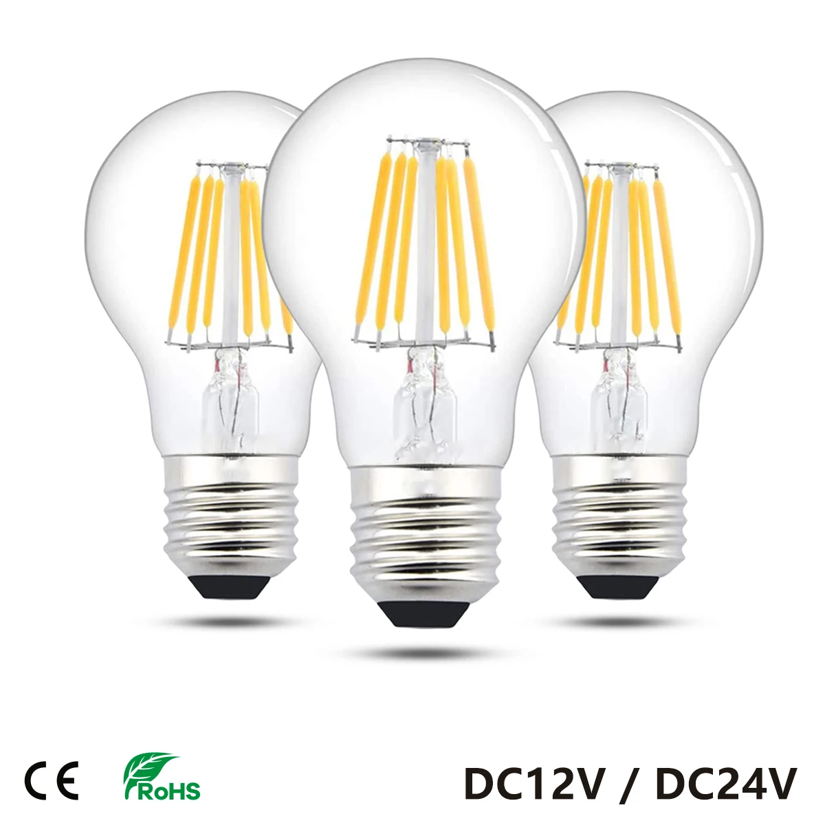 Led Lamp A19 A60 Filament Bulb Low Voltage DC 12V 24V 6 Watt Globe Led Bulb Daylight White 4500K Warm White 2700K E27 E26