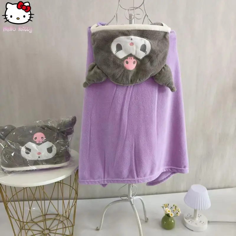 

Anime Cartoon Kawaii Girls Hooded Bath Towel Kuromi New Children Cape Bathrobe Sanrio Absorbent Quick Drying Bathing Large Towel