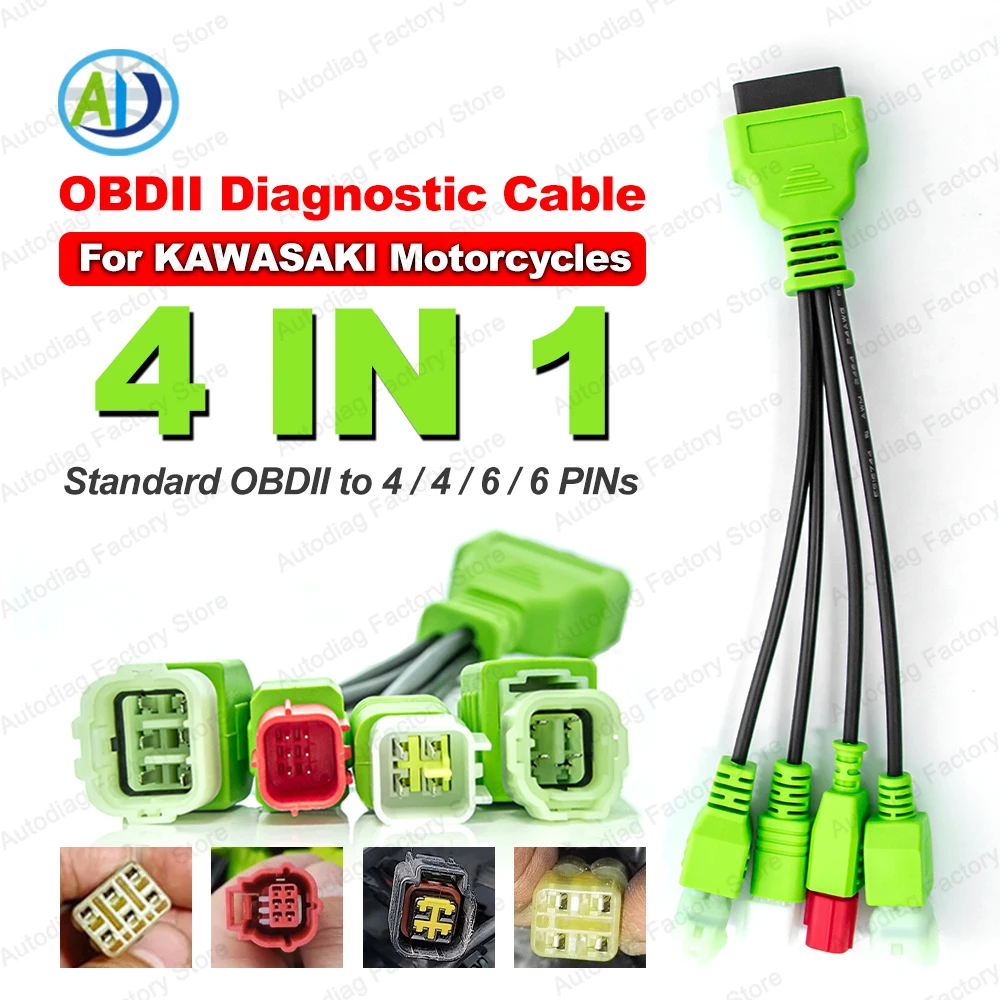 

4-In-1 OBD Diagnostic Cable For Kawasaki Z/Ninja/Versys/Vulcan Series OBDII Motorcycle Diagnostic Connector Cable For Kawasaki