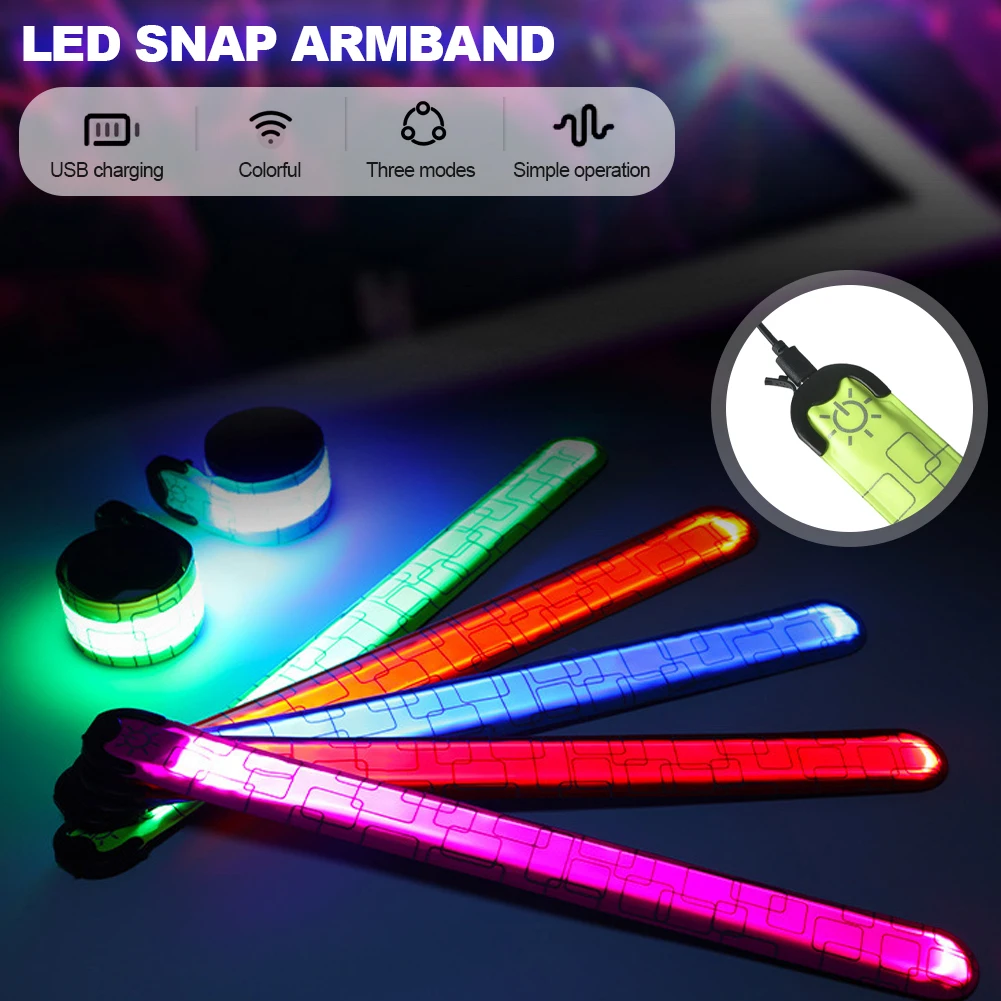 Party Cheering Prop Portable Luminous Armband USB Charging LED Wrist Band Glowing Night Running Band Safety Warning Light Band