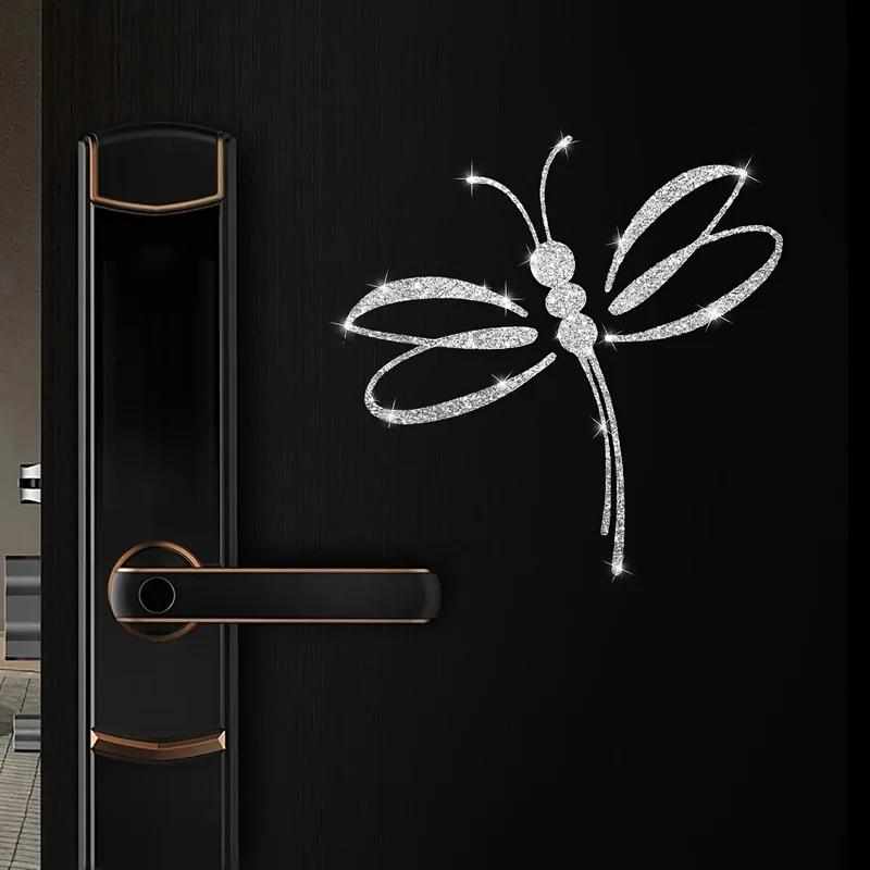 Shimmering Cartoon Dragonfly Wall Sticker - Vibrant, Glittery Vinyl Decal for Home, Windows, Mirrors