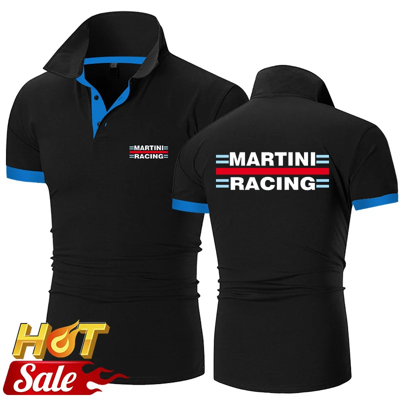 2025 Summer Man's Martini Racing Logo Print New Type Solid Color Classic Cotton Short Sleeve Top Business Social Polo Shirt