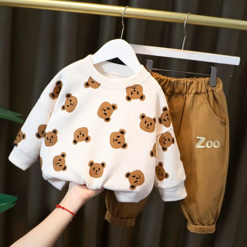 ملابس Pure Cotton Child Groups of Pant Spring Autumn New Cartoon Children Top and Bottom Clothes Set Casual Kid Clothes Girl Boy