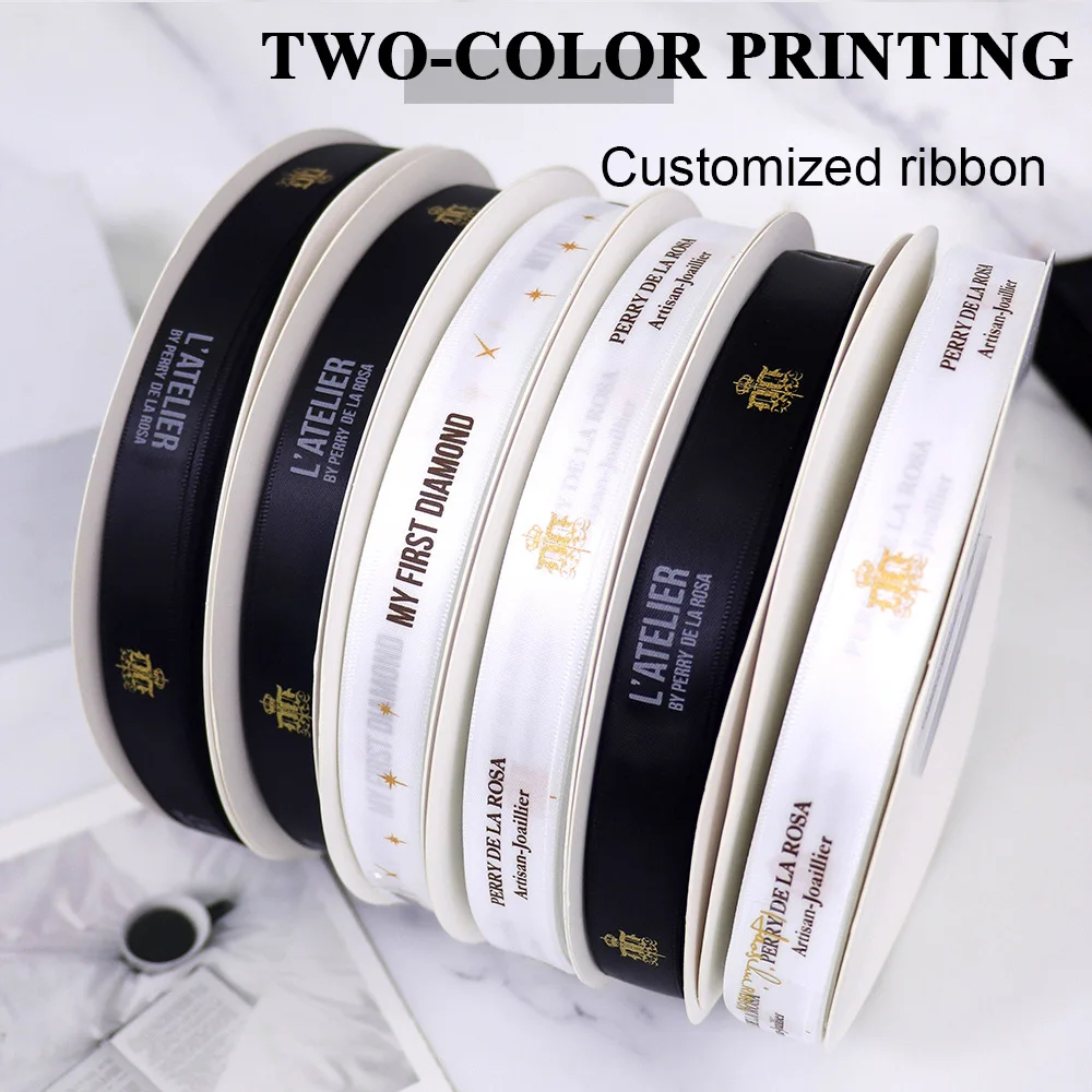 

100 ярдов/рулон, двухцветная атласная лента с принтом на заказ, индивидуальный логотип, сделай сам, романтическая подарочная упаковка, свадебные принадлежности, 100 ярдов/лот