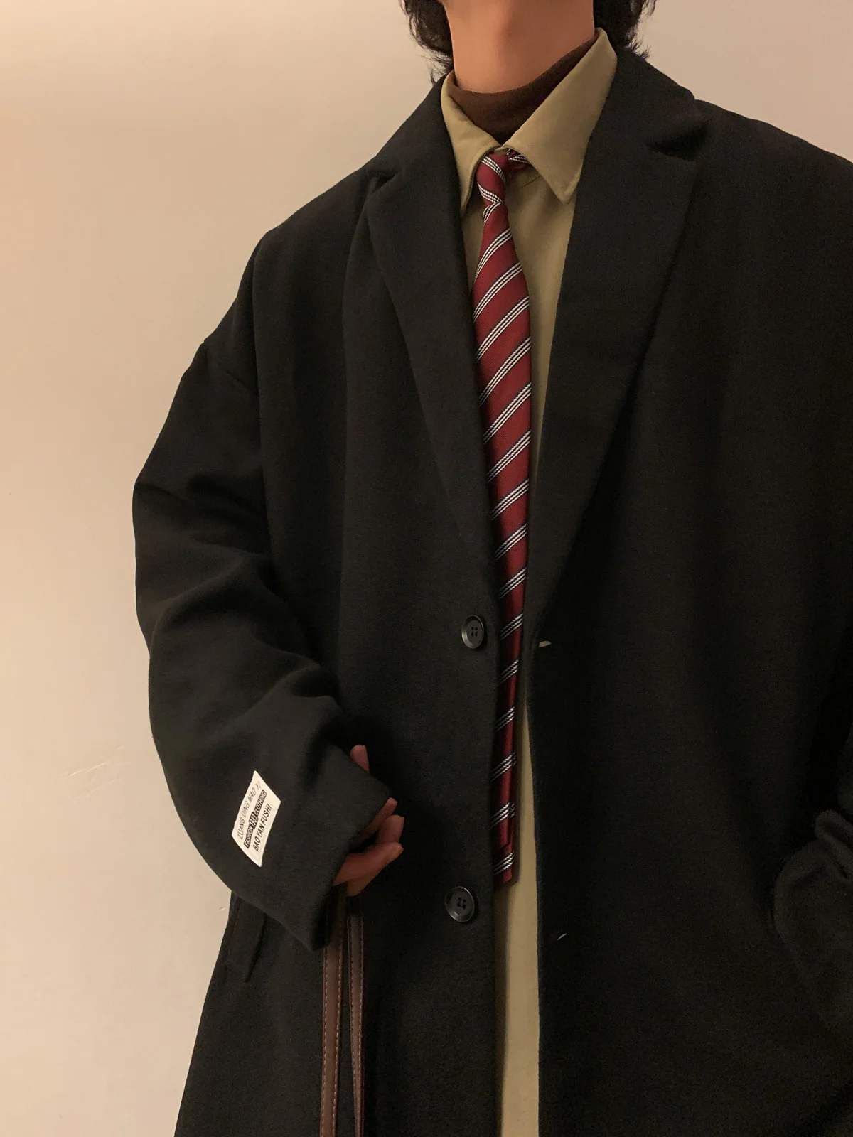 

Double-Faced Woolen Coat Men's Mid-Length Casual Sle Autumn Winter American Retro Windbreaker High-End Feelings Top irt