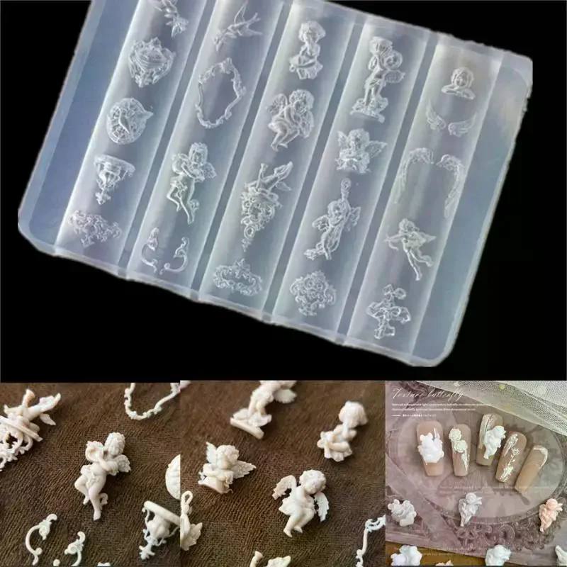 Angel Clock 3D Silicone Nail Mold Heart Lock Nails Templates DIY Nail Art Decorations Stamping Plates Manicure Design Tools
