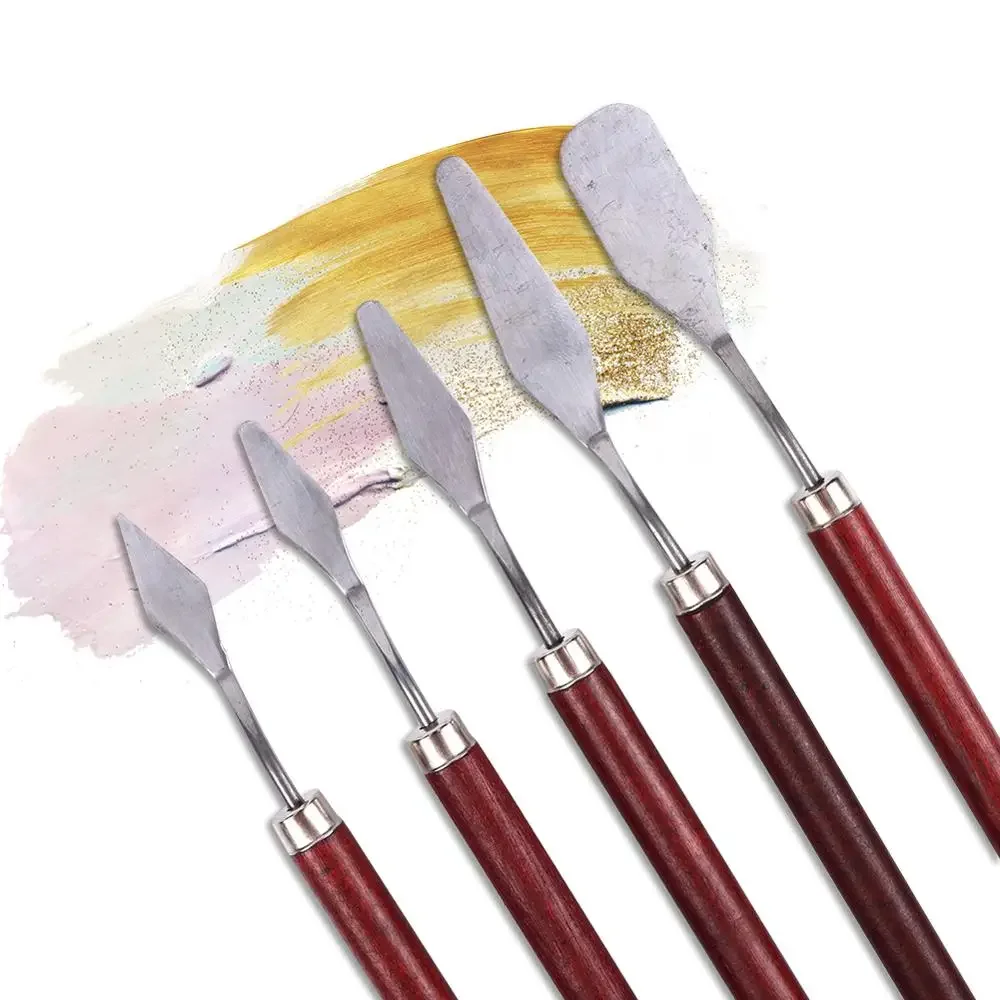 Kit de espátula de aço inoxidável Conjunto de ferramentas de pintura Lâminas flexíveis Suprimentos Paleta Guache Faca de pintura a óleo 5pcs por conjunto