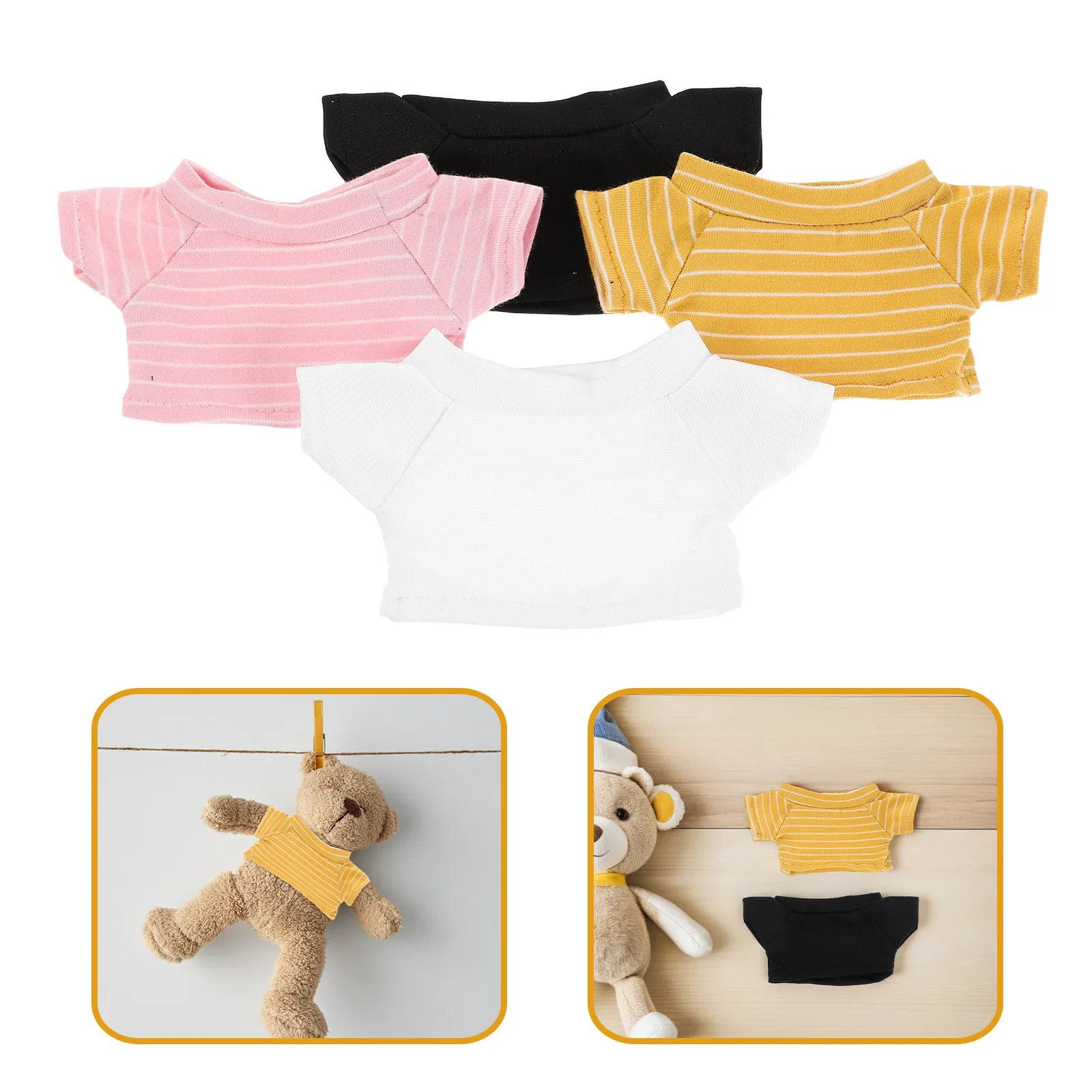 

4Pcs Bear Clothes Colorful T-Shirt Set for 20Cm Stuffed Animals Replaceable Reusable Compact Costume Creative Kids Play