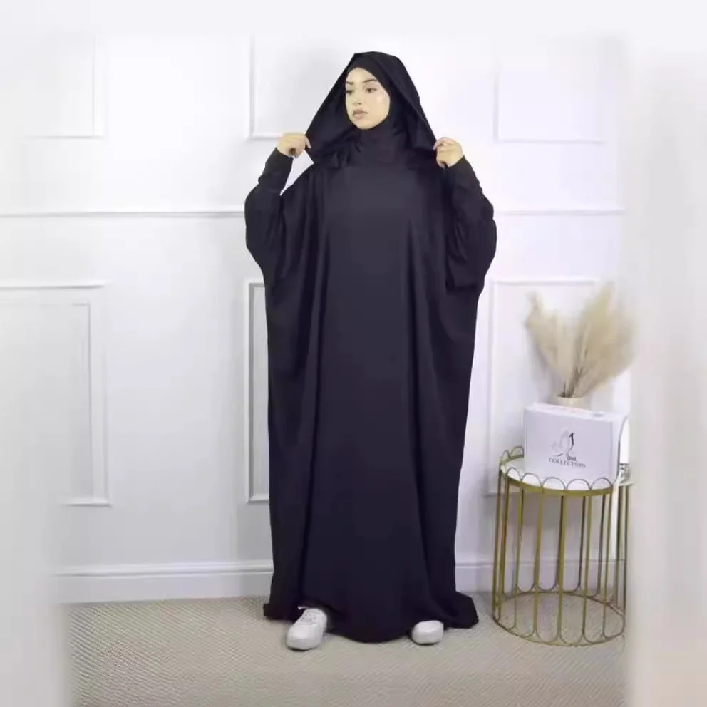 Modest Abaya Inner cap Muslim Woman Dubai Dresses With Hat long Sleeve Casual Clothing Islam Dubai Prayer Robe Hooded Jilbab