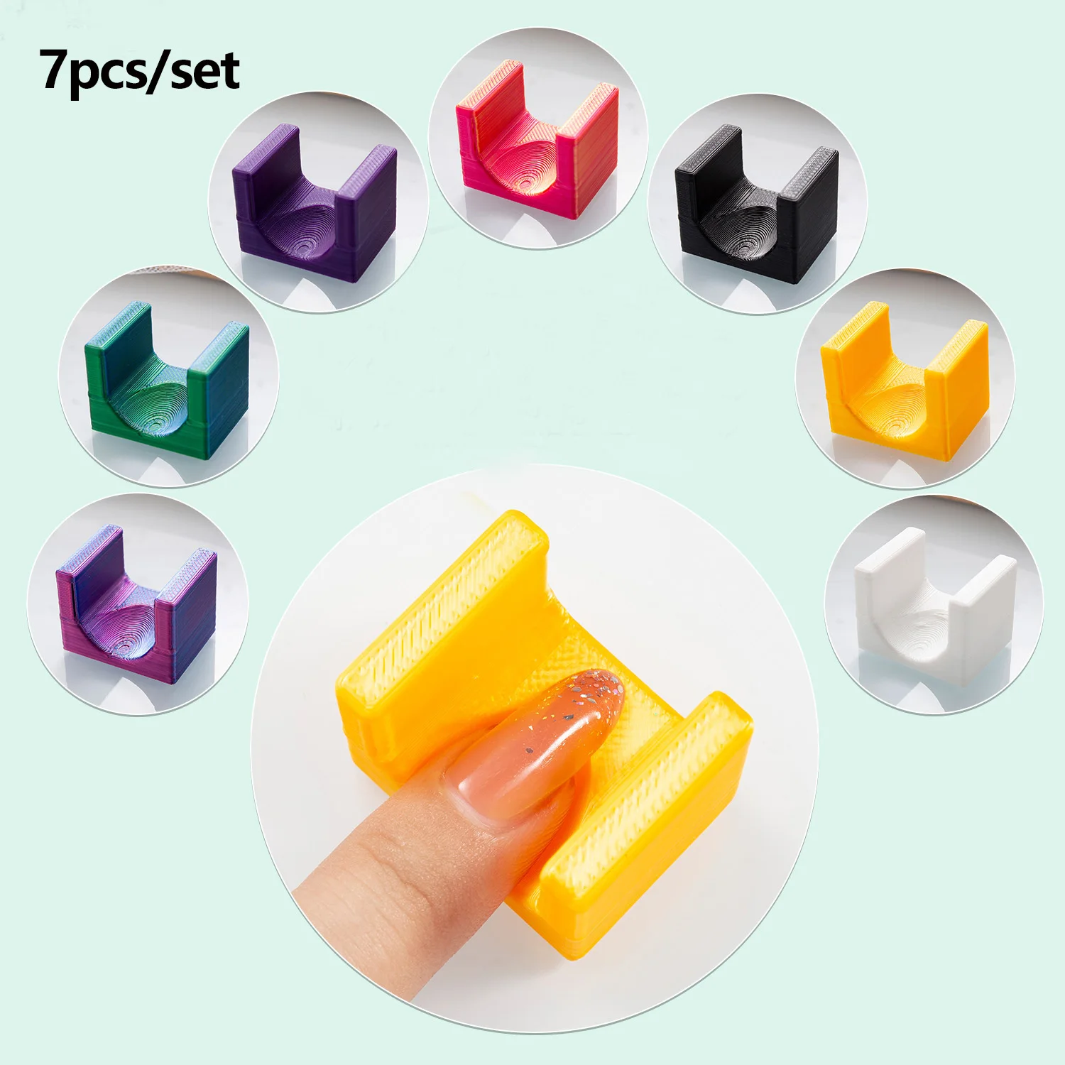 

7pcs/set Nail Fixing Finger Tray Cat Eye Gel Magnet Nail Tray Velvet 3D Printed Nail Art Tools DIY Nail Trays