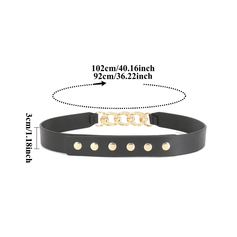 Fashionable Chain-Accented Women’s Belt Versatile for Dresses Suits and Coats Unique Punk-Style Snap-Button Waist Cinch